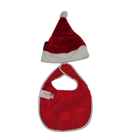 Santa Hat & Bib My 1st Christmas Rudolph The Red Nosed Reindeer DanDee - Picture 4 of 8
